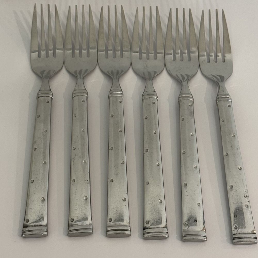 Royal Doulton 18/10 Stainless 6 Dinner Forks Riveted Handle 8.25" Unkwn Pattern